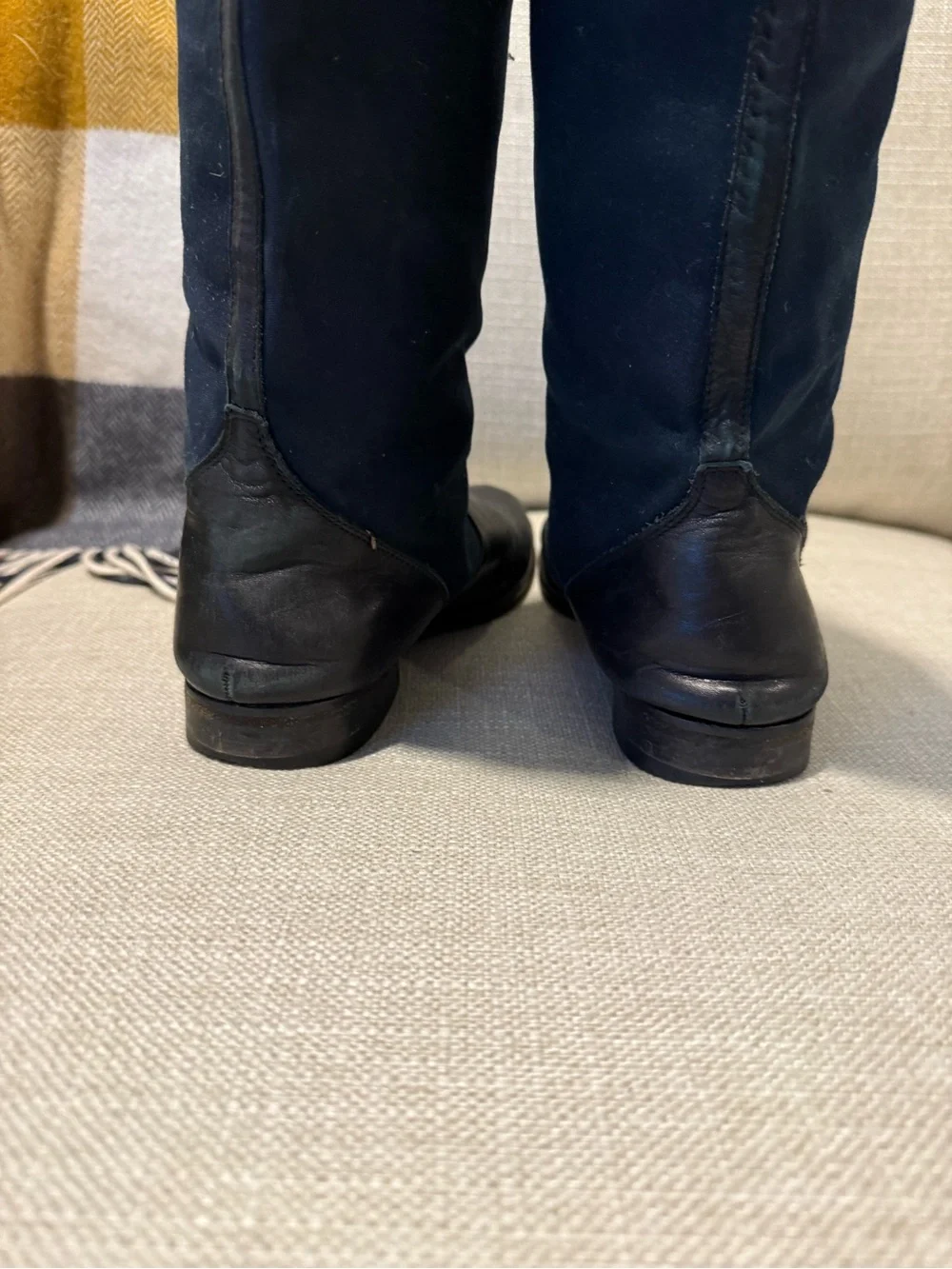 J Crew Canvas Navy and Black Classic Tall Riding Boots - Size 8